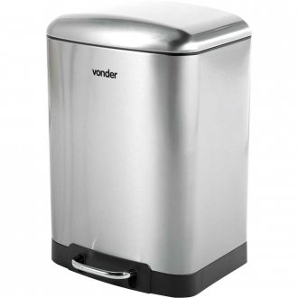 Lixeira retangular, 12 litros, inox, cinza, VONDER