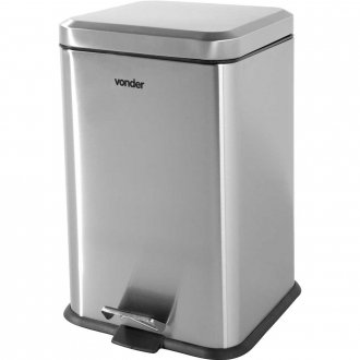 Lixeira retangular, 20 litros, inox, cinza, VONDER