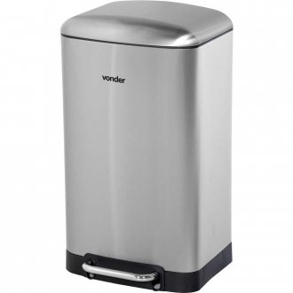 Lixeira retangular, 30 litros, inox, cinza, VONDER