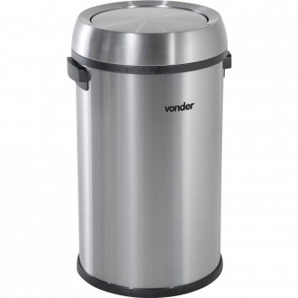 Lixeira redonda, tampa basculante, 65 litros, inox, cinza, VONDER