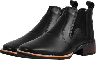 Botina de couro liso preto, com el�stico, tipo campeira, solado de borracha, n� 39, Biz�o, 1029 CADORI