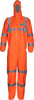 Macac�o com capuz, polietileno de alta densidade, laranja com fitas refletivas, tamanho G, Tyvek 400 HV, DUPONT