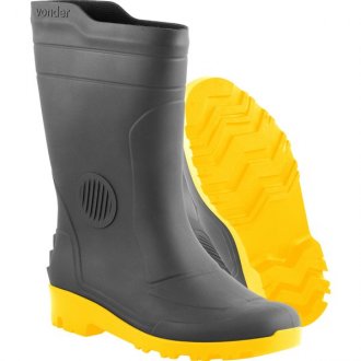 Bota de PVC preta e amarela, cano m�dio, sem forro, 37, VONDER PLUS