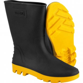 Bota de PVC preta com amarelo, cano m�dio, sem forro, 44, NOVE54