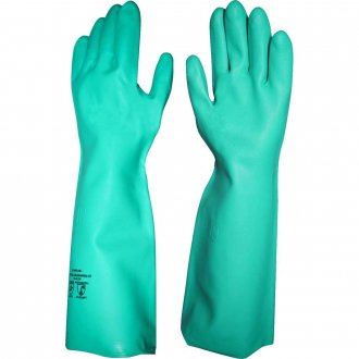Luva nitr�lica, verde, longa (45 cm), sem forro, palma antiderrapante, tamanho 10 (XG), LV-NVL-10 IMBAT