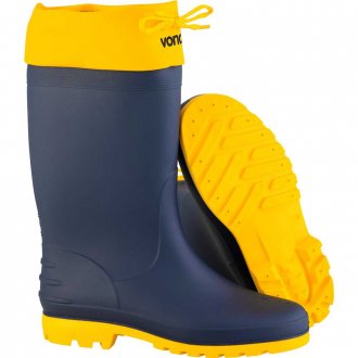 Bota de PVC azul com polaina amarela, 43/44, cano m�dio, sem forro, VONDER