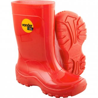 Bota infantil de PVC, vermelha, com forro, 20/21, VONDER