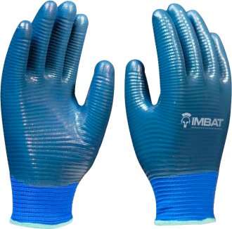 Luva de seguran�a, tamanho 8 (M), suporte t�xtil de fibras sint�ticas com revestimento nitr�lico, azul, LV-S-BONAZ IMBAT