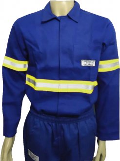 Camisa de seguran�a para eletricista, tamanho G, azul, com faixa refletiva verde, 9444 UNIFORMANN