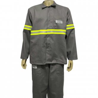 Camisa de seguran�a para eletricista, tamanho G, cinza, com faixa refletiva verde, 9448 UNIFORMANN