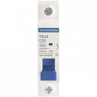 Mini disjuntor 1 polo, 20 A, 3 kA, TDJ3, 58011106 TRAMONTINA ELETRIK