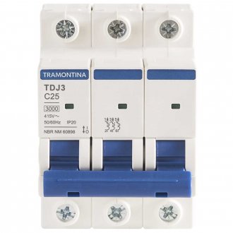 Mini disjuntor 3 polos, 25 A, 3 kA, TDJ3, 58013107 TRAMONTINA ELETRIK