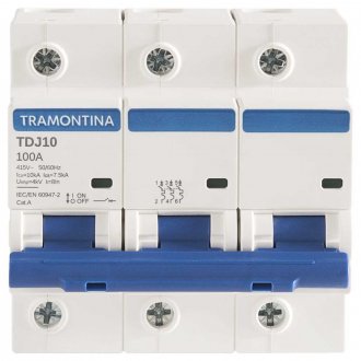 Mini disjuntor 3 polos, 100 A, 10 kA, TDJ10, 58013145 TRAMONTINA ELETRIK