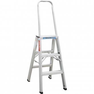 Escada de abrir, em alum�nio, uso profissional, 3 degraus, 90 cm, com al�a de apoio, AP203, ALULEV