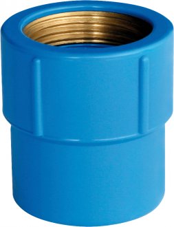 Luva de PVC azul sold�vel com bucha de lat�o, 20 mm x 1/2